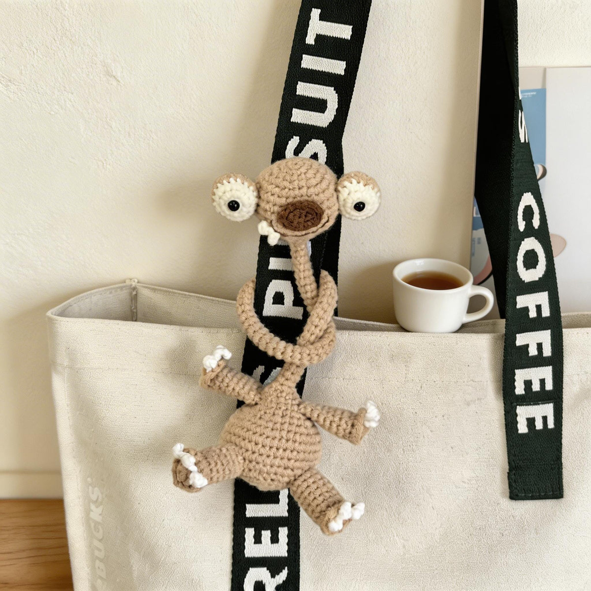 Crochet Sloth Bag Charm, Bendable Neck Plush Keychain, Kawaii Backpack Accessory