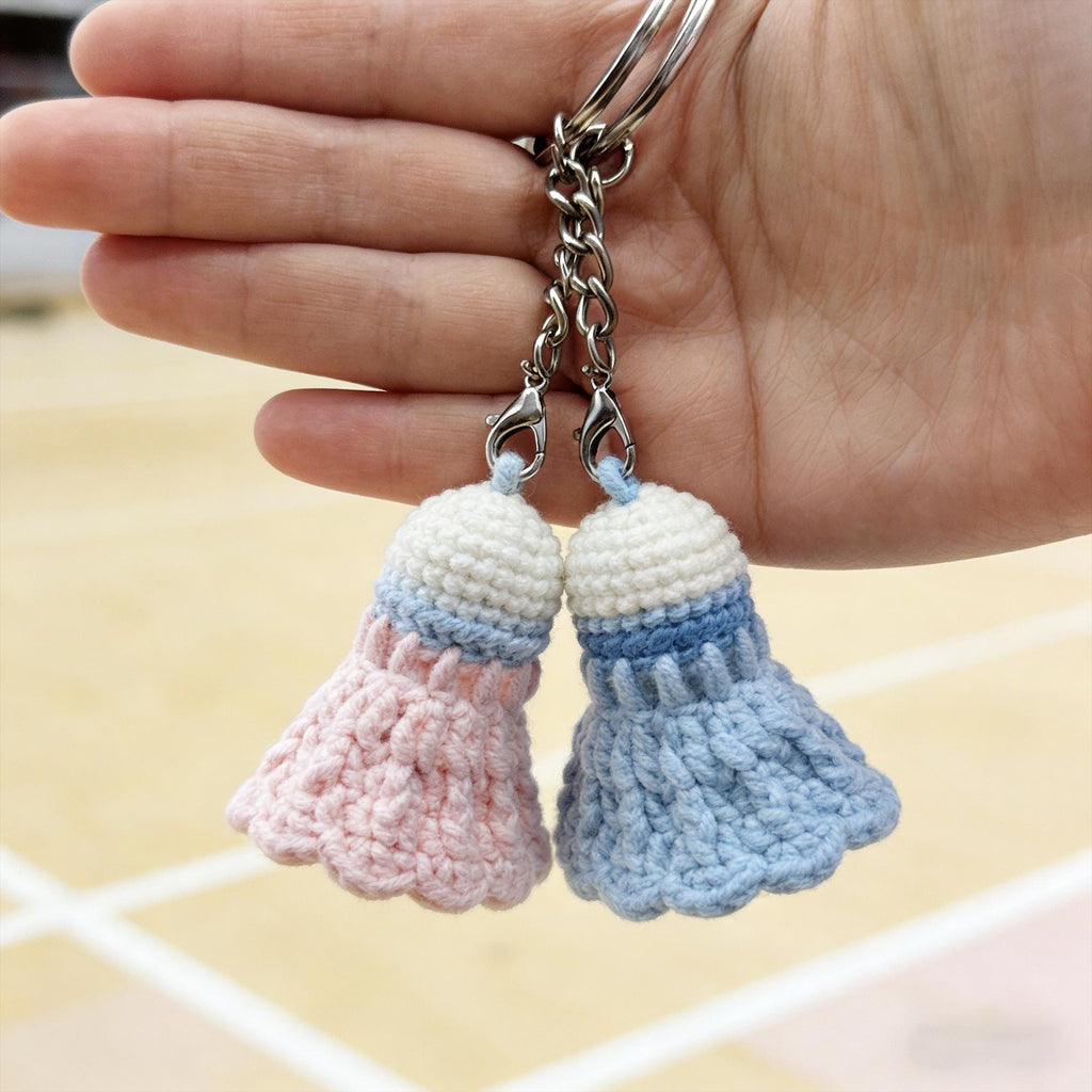 Crochet Badminton Keychain, Handmade Shuttlecock Charm,  Sports Keyring, Badminton Gift