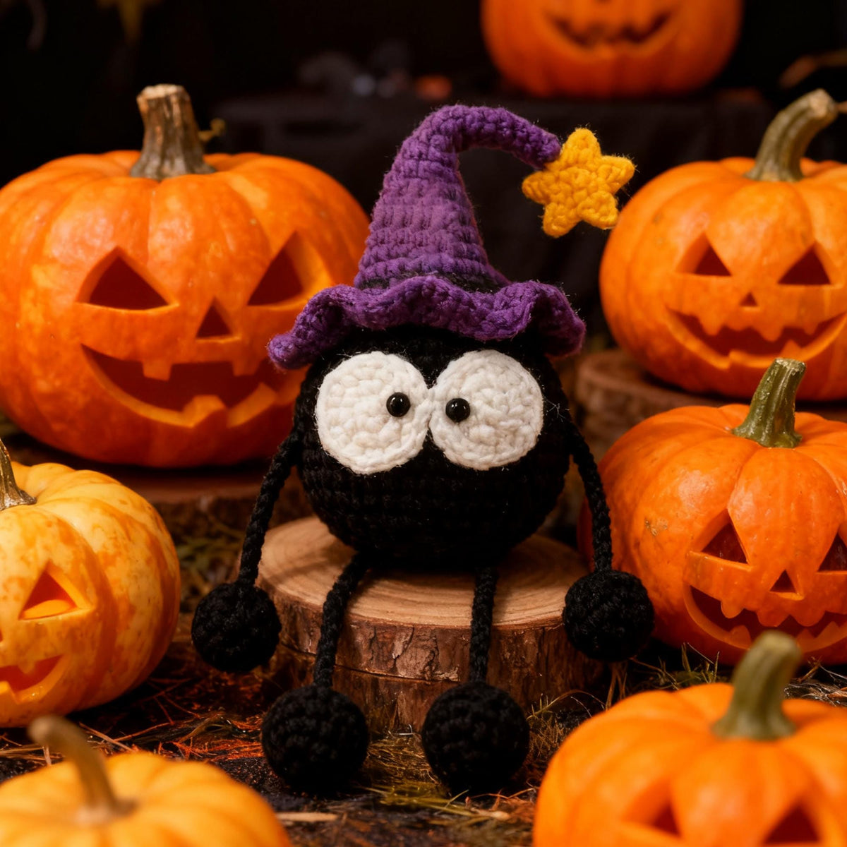 Crochet Wizard Plush | Handmade Amigurumi Creature |  Halloween Decoration | Witch Hat Plushie |