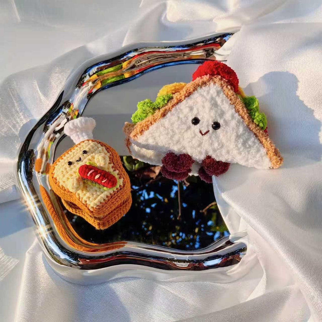 Handmade Crochet Sandwich & Toast Plush |  Food Amigurumi Decor | Kawaii Desk Ornament | Free Keychain Included