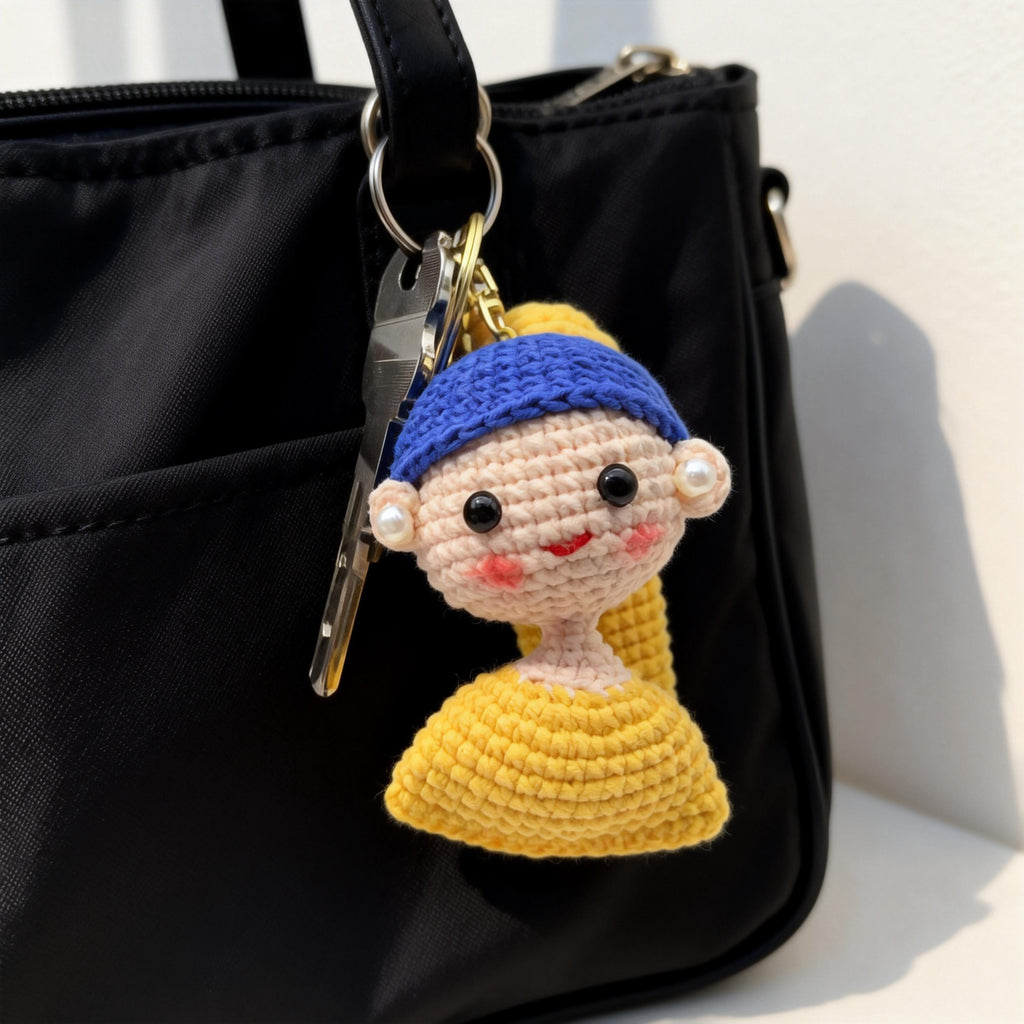 Crochet Girl with Pearl Earring Doll, Handmade Art Inspired Amigurumi,  Art Lover