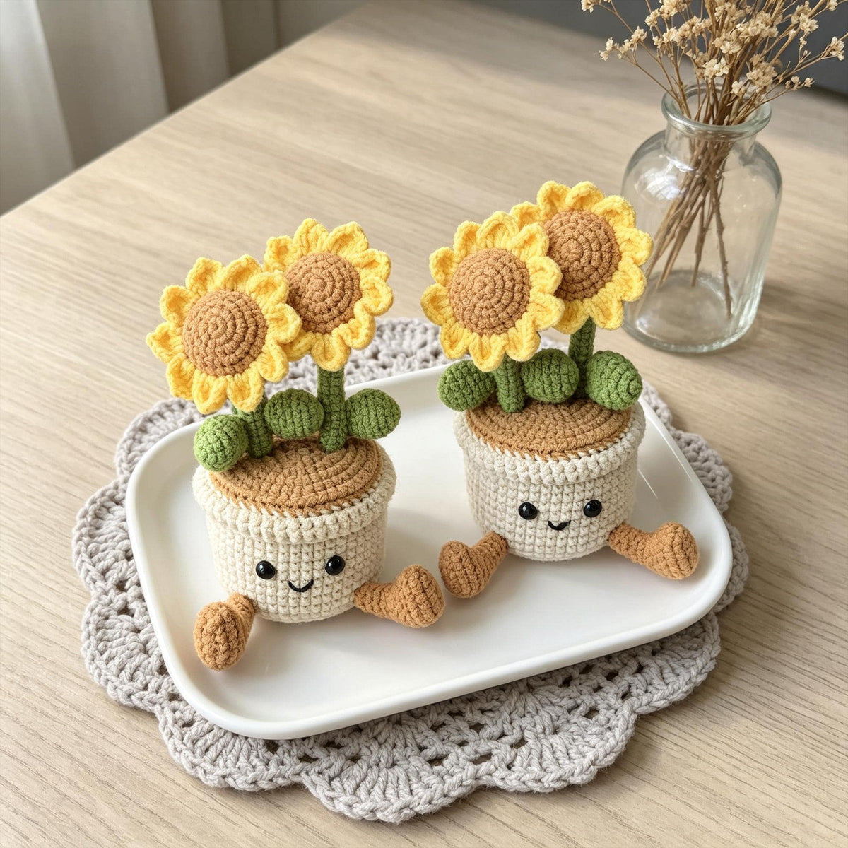 Handmade Crochet Sunflower Pot|Desk and Window Decor