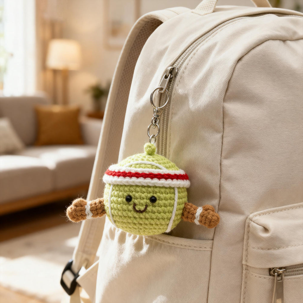 Crochet Tennis Keychain, Handmade Plush, Sports Keyring, Athlete Gift, Tennis Lover