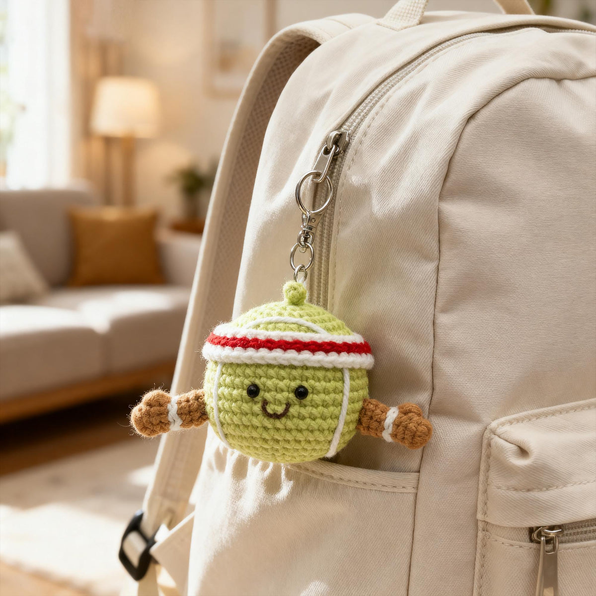 Crochet Tennis Keychain, Handmade Plush, Sports Keyring, Athlete Gift, Tennis Lover