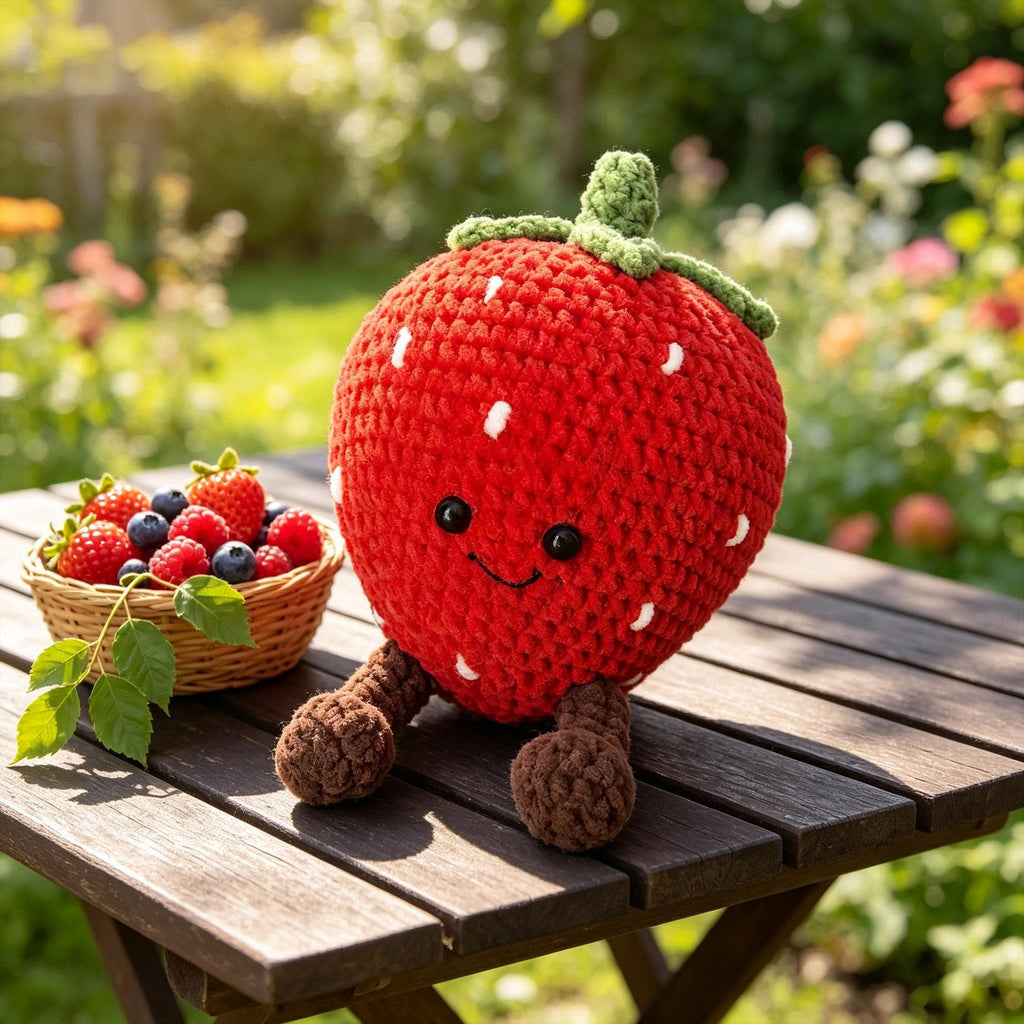 Handmade Crochet Strawberry & Lemon Plush, Amigurumi Fruit Decor, Desk Ornament