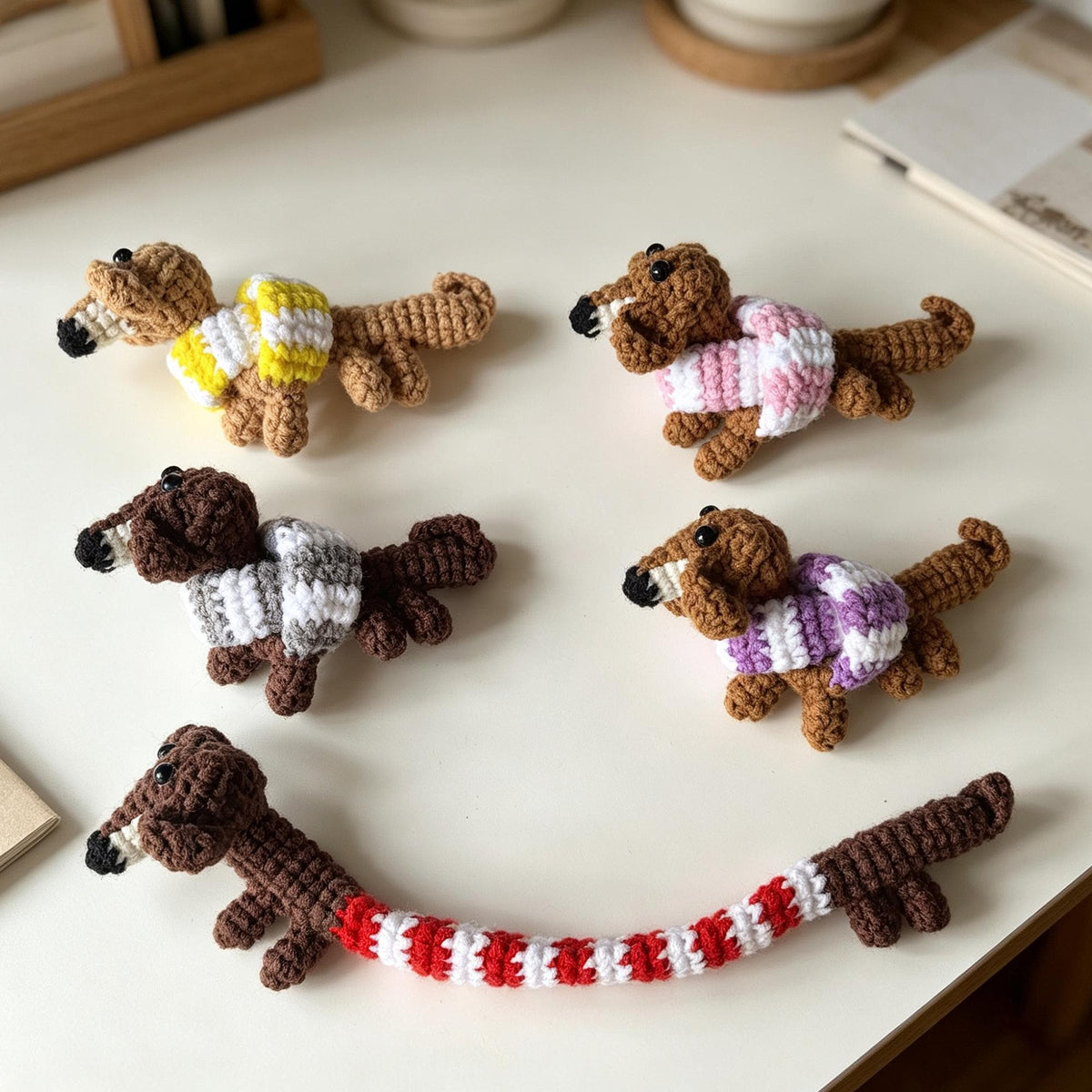 Crochet Sausage Dog Keychain, Handmade Amigurumi Dog Doll, Mini Animal Gift