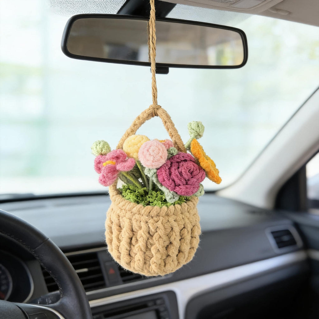 Handmade Crochet Flower Basket | Mini Bouquet Decor |  Floral Arrangement | Desk Decor | Gift for Her