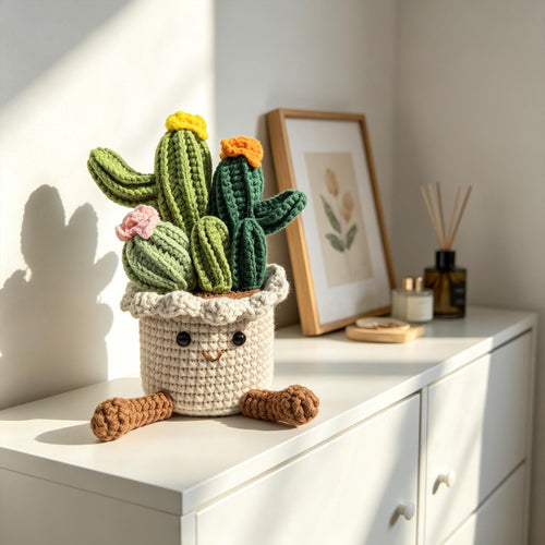 Crochet Cactus Pot Decor, Handmade Amigurumi Plant, Desk Ornament, Housewarming Gift