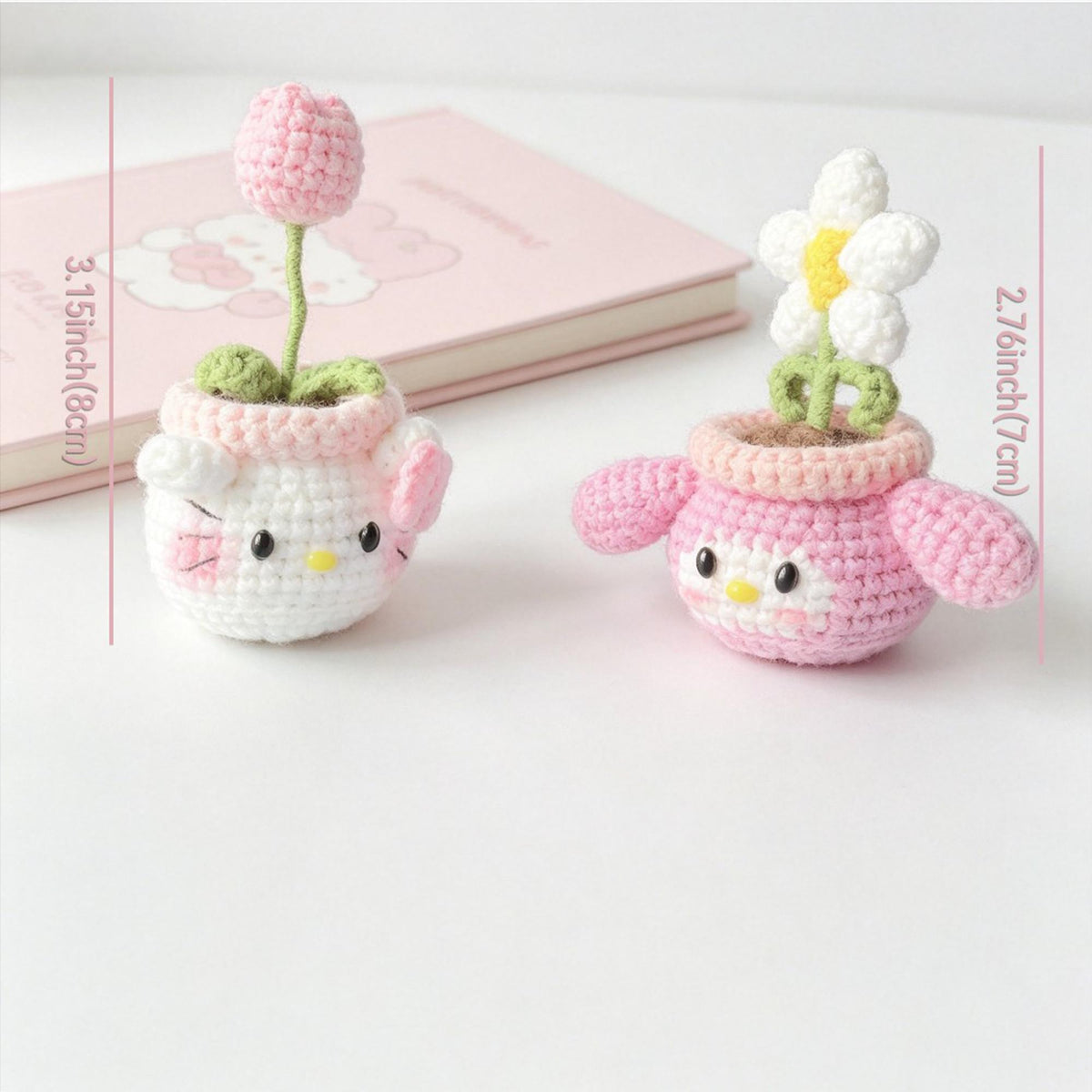 Crochet Car Dashboard Decor, Handmade Kawaii Animal Plant Plush, Desk Decor Gift