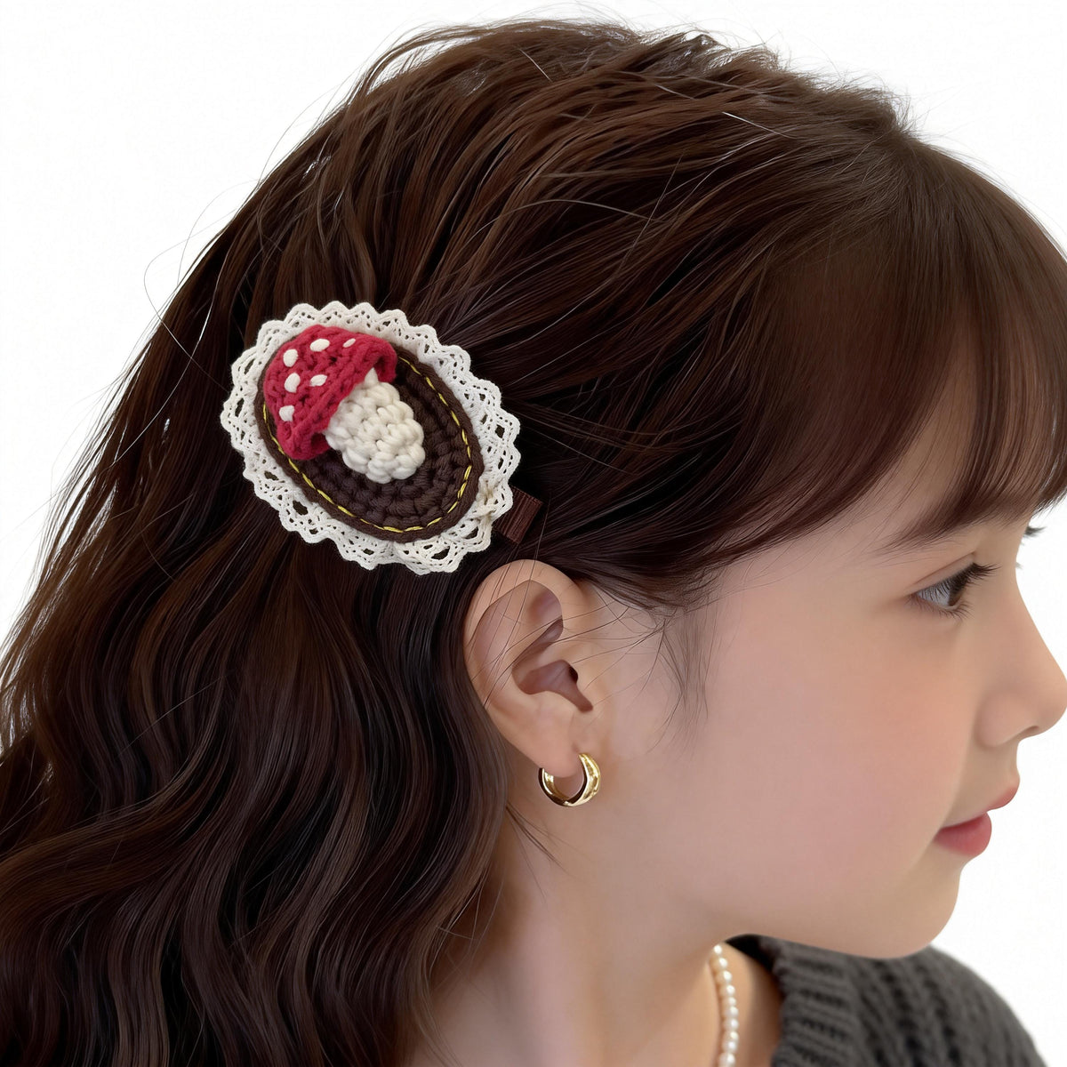 Crochet Mushroom Hair Clip, Handmade Barrette, Cottagecore Accessory, Kawaii Forest Clip