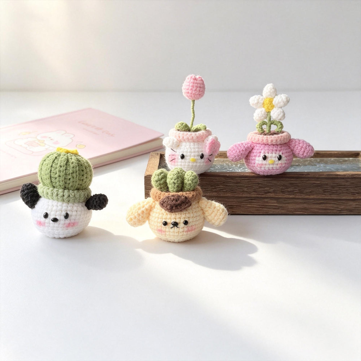 Crochet Car Dashboard Decor, Handmade Kawaii Animal Plant Plush, Desk Decor Gift