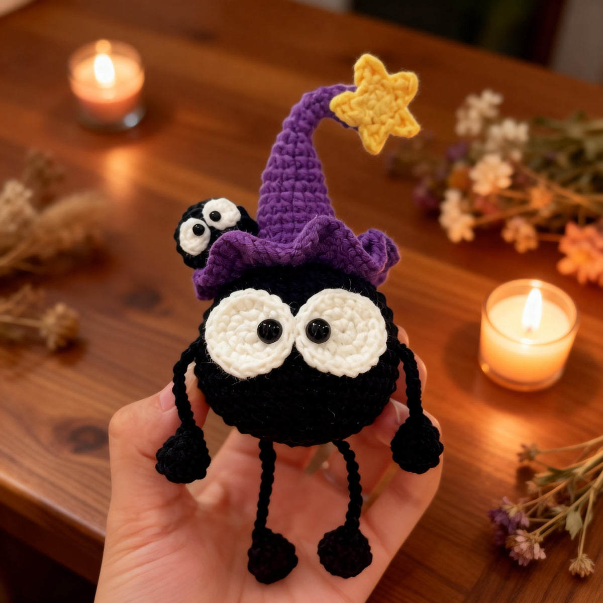 Crochet Wizard Plush | Handmade Amigurumi Creature |  Halloween Decoration | Witch Hat Plushie |