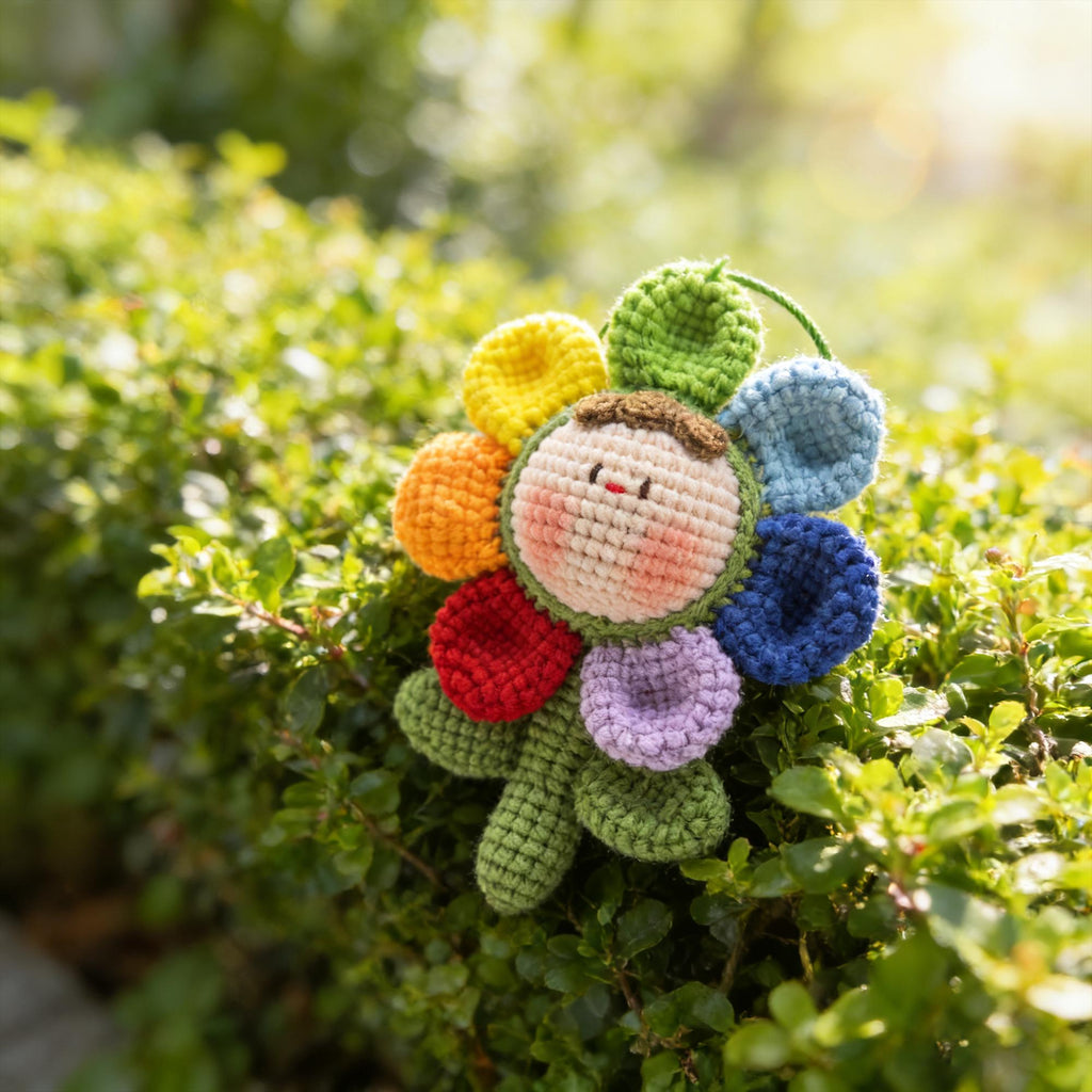 Crochet Flower Doll Keychain, Handmade Kawaii Flower Plush, Amigurumi Bag Charm,  Gift for Her