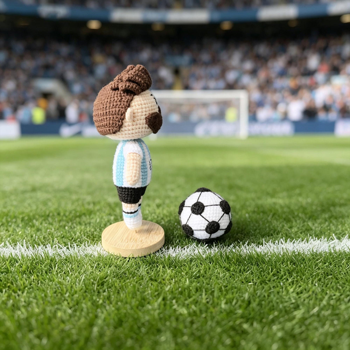 Messi Inspired Crochet Doll with Football,  Handmade Soccer Player Gift, Football Fan Decor
