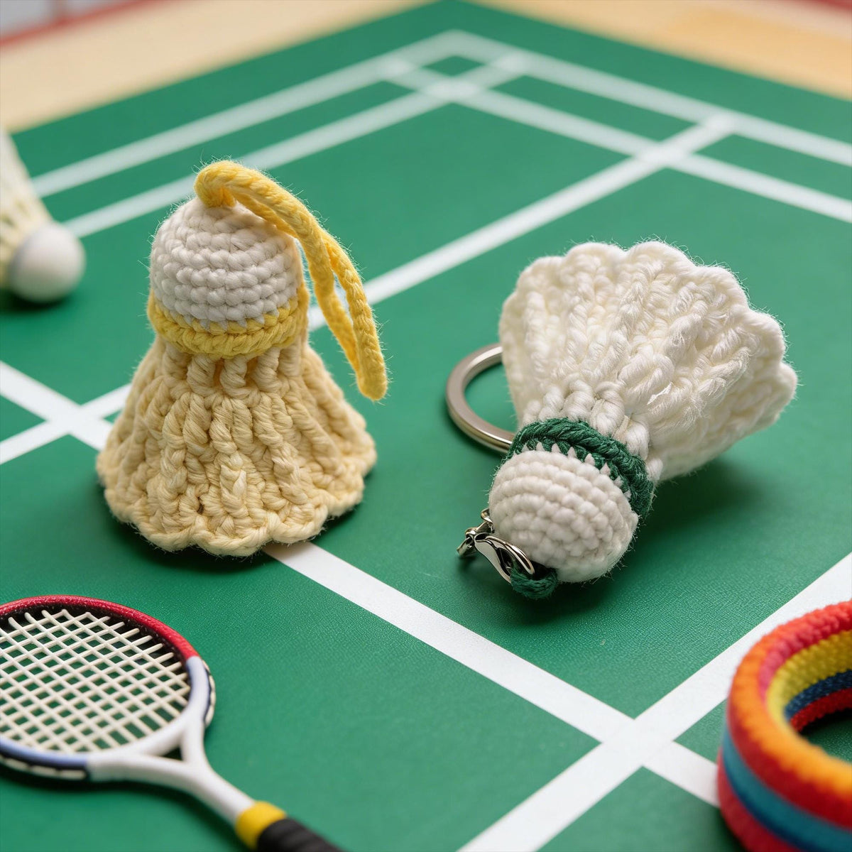 Crochet Badminton Keychain, Handmade Shuttlecock Charm,  Sports Keyring, Badminton Gift