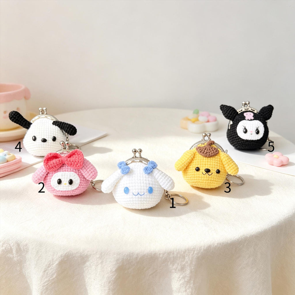 Mini Crochet Coin Purse Keychain, Handmade Kawaii Kiss Lock Pouch, Bag Charm