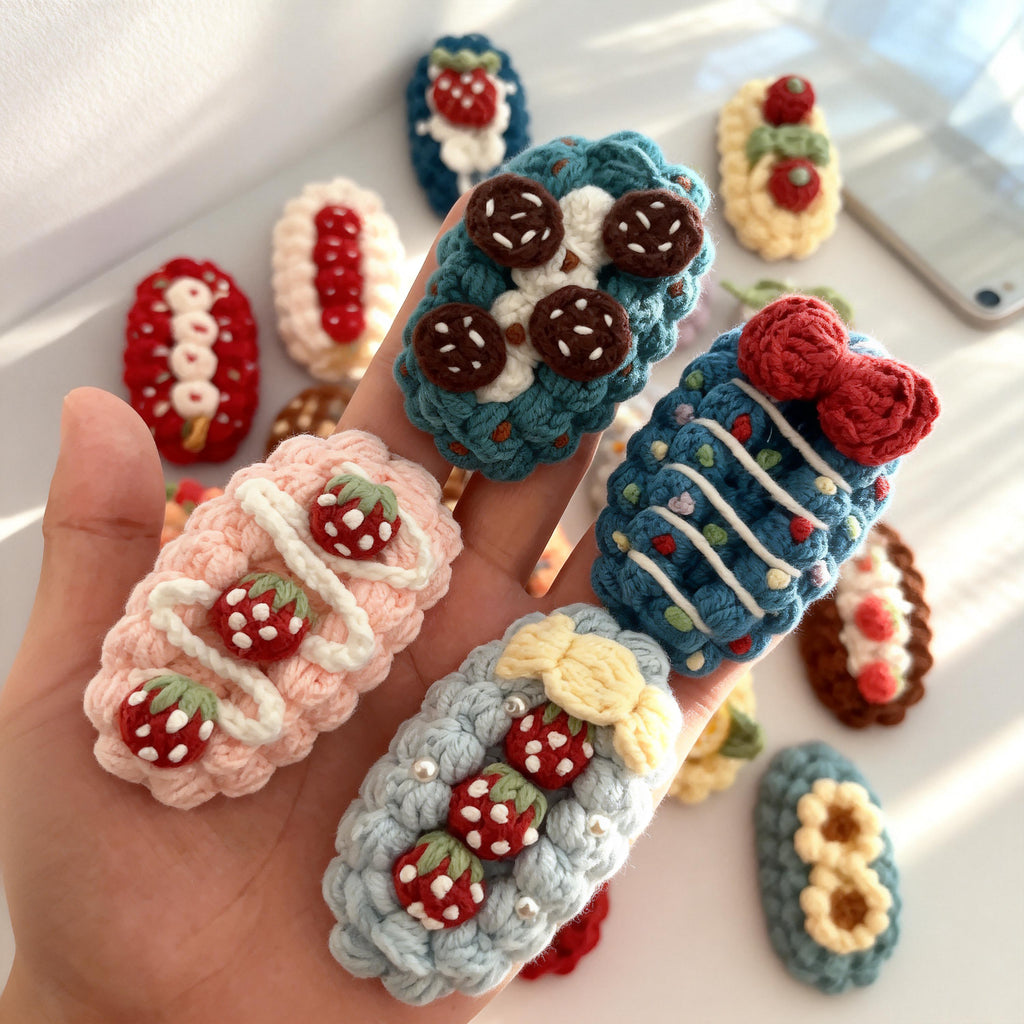 Handmade Crochet Hair Clips, Dessert Style Hair Barrette, Kawaii Accessories, Gift for Girls