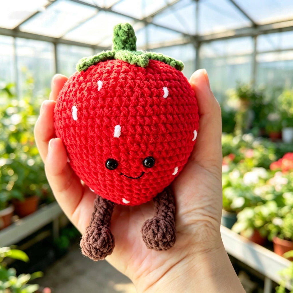 Handmade Crochet Strawberry & Lemon Plush, Amigurumi Fruit Decor, Desk Ornament