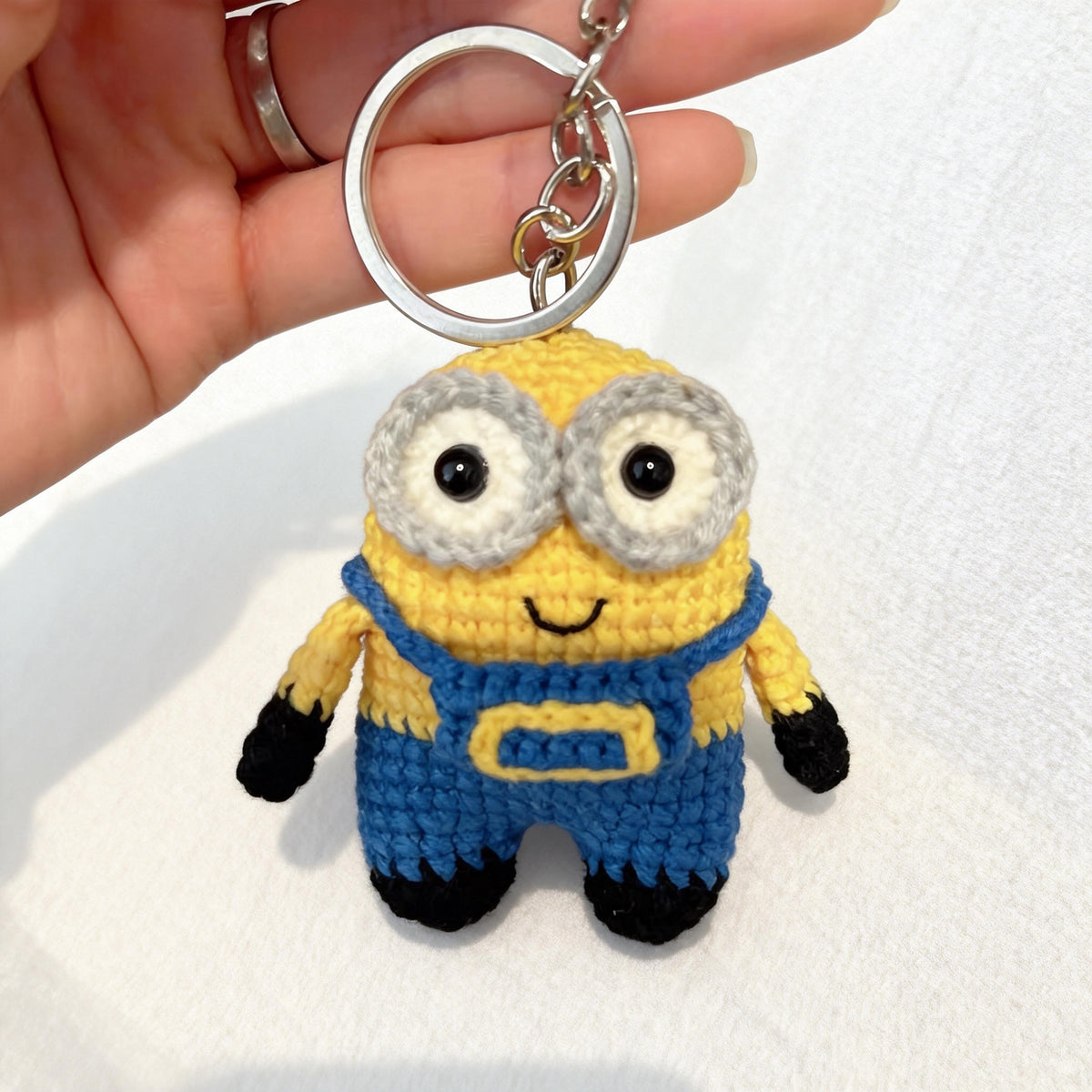 Handmade Crochet Yellow‑Blue Goggle‑Eyed Doll|Plush Figure Keychain & Bag Ornament
