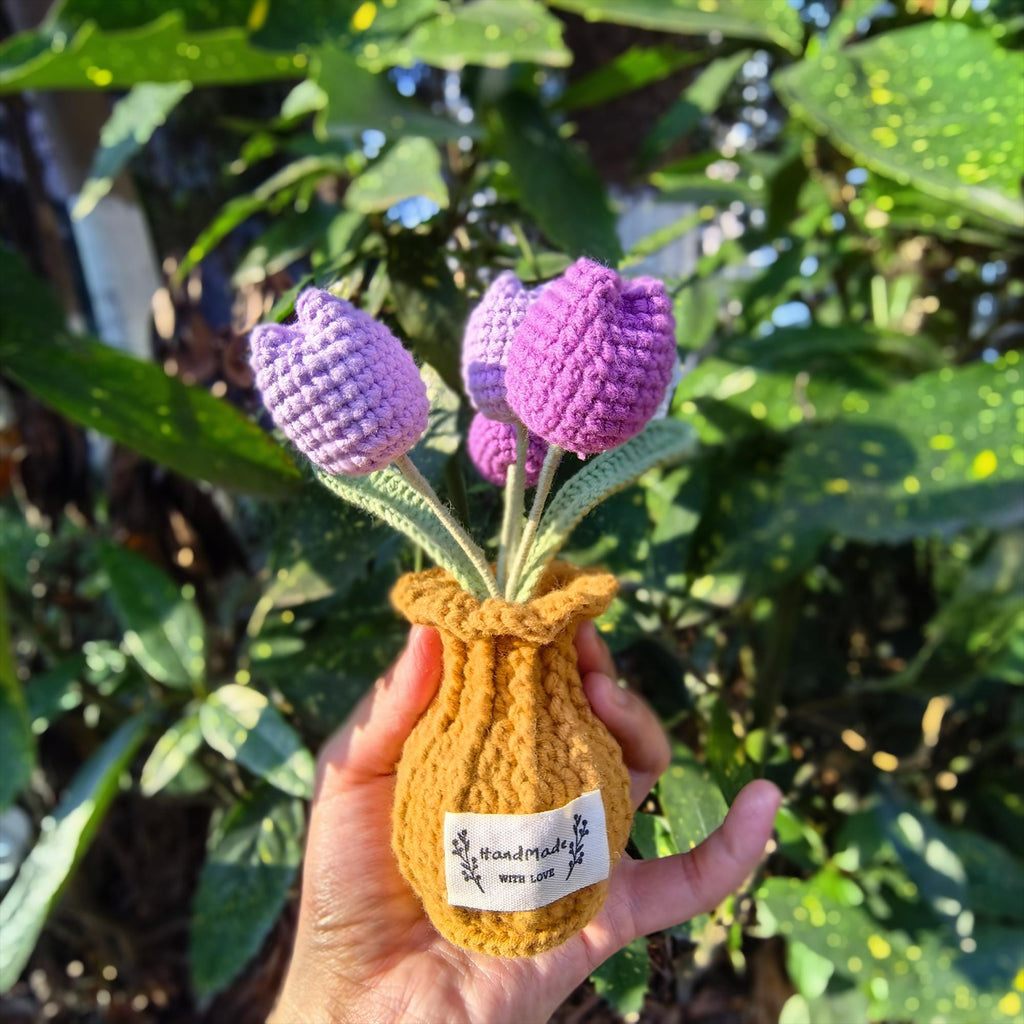 Handmade Crochet Tulip Bouquet | Amigurumi Flower Decor | Knitted Tulips|  Desk Ornament | Gift for Her