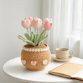 Crochet Tulip Flower Pot, Handmade Pink Tulip,Desk Decor, Mother's Day Gift