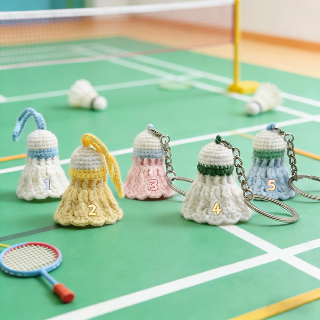 Crochet Badminton Keychain, Handmade Shuttlecock Charm,  Sports Keyring, Badminton Gift