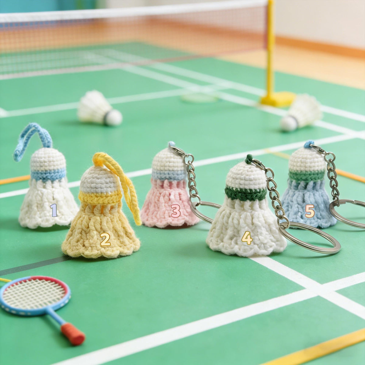 Crochet Badminton Keychain, Handmade Shuttlecock Charm,  Sports Keyring, Badminton Gift