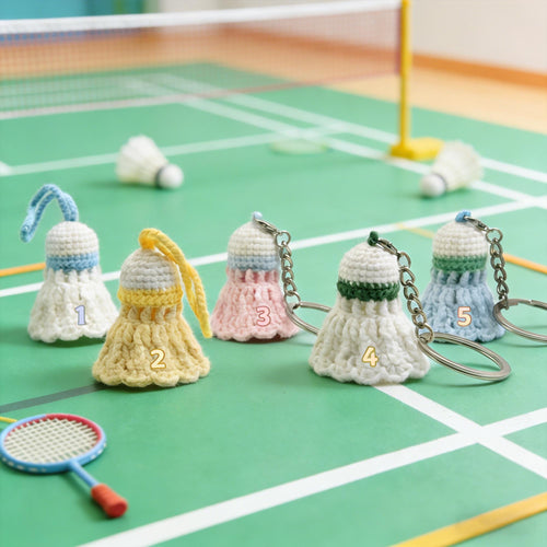 Crochet Badminton Keychain, Handmade Shuttlecock Charm,  Sports Keyring, Badminton Gift