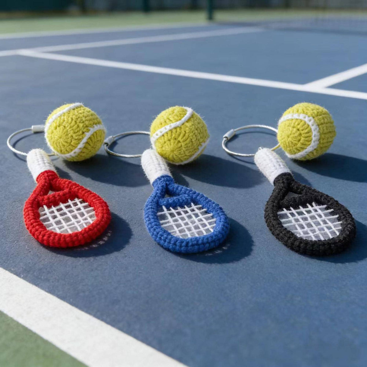 Crochet Tennis Keychain, Handmade Tennis Racket Bag Charm, Amigurumi Sport Keyring