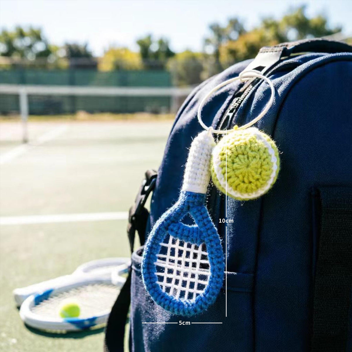 Crochet Tennis Keychain, Handmade Tennis Racket Bag Charm, Amigurumi Sport Keyring