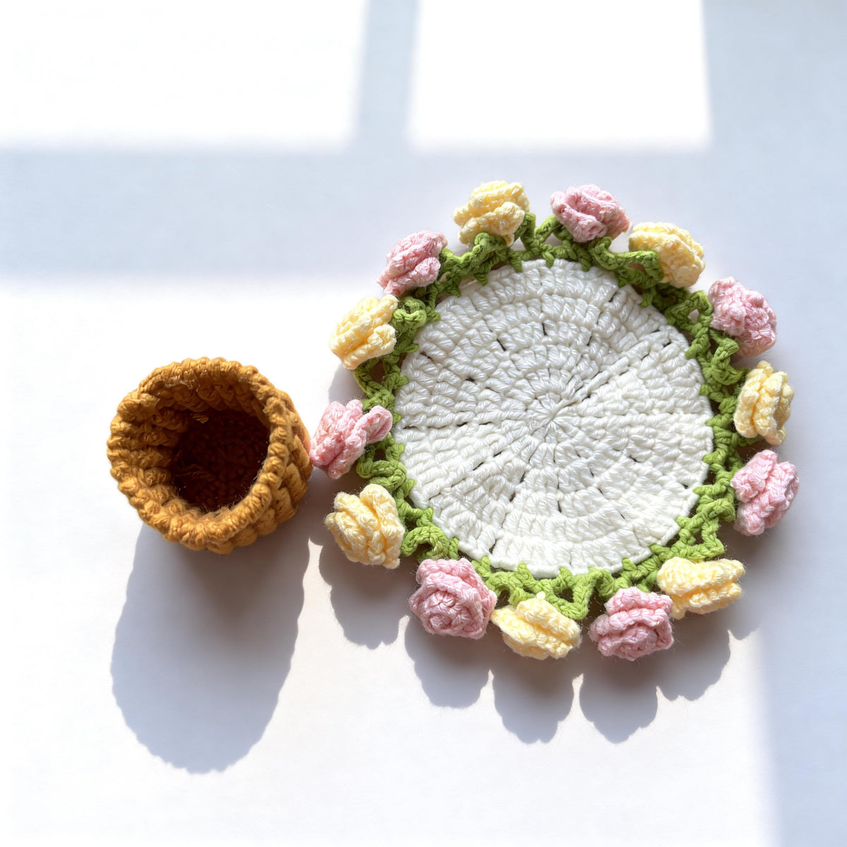 Handmade Crochet Rose Basket | Amigurumi Flower Arrangement | Crochet Bouquet Gift | Valentine’s Day Decor