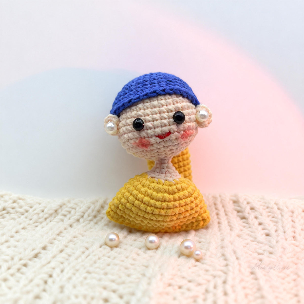 Crochet Girl with Pearl Earring Doll, Handmade Art Inspired Amigurumi,  Art Lover
