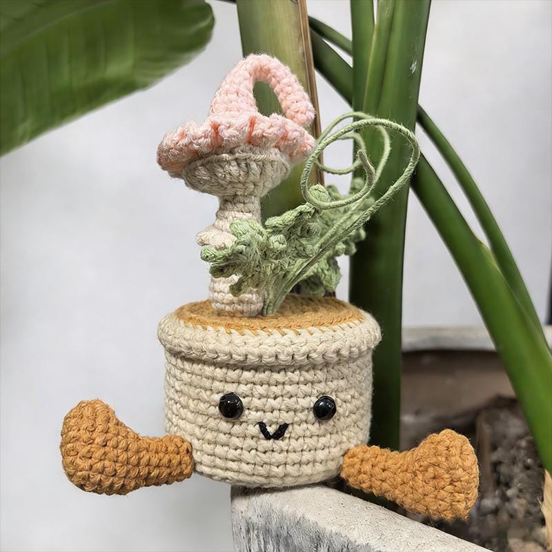 Handmade Crochet Flower Pot | Smiling Plant Plush | Cozy Home Decor Gift