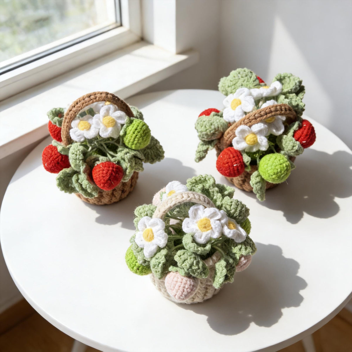 Crochet Strawberry Flower Basket | Handmade Amigurumi Decor | Kawaii Desk Decor | housewarming gift