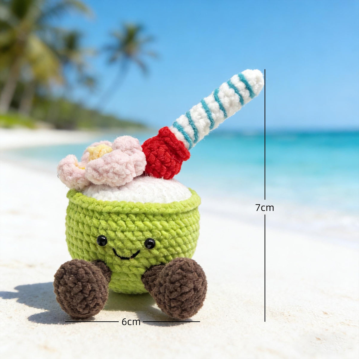 Crochet Tropical Drink Plush, Handmade Amigurumi Summer Dessert Doll, Desk Decor Gift
