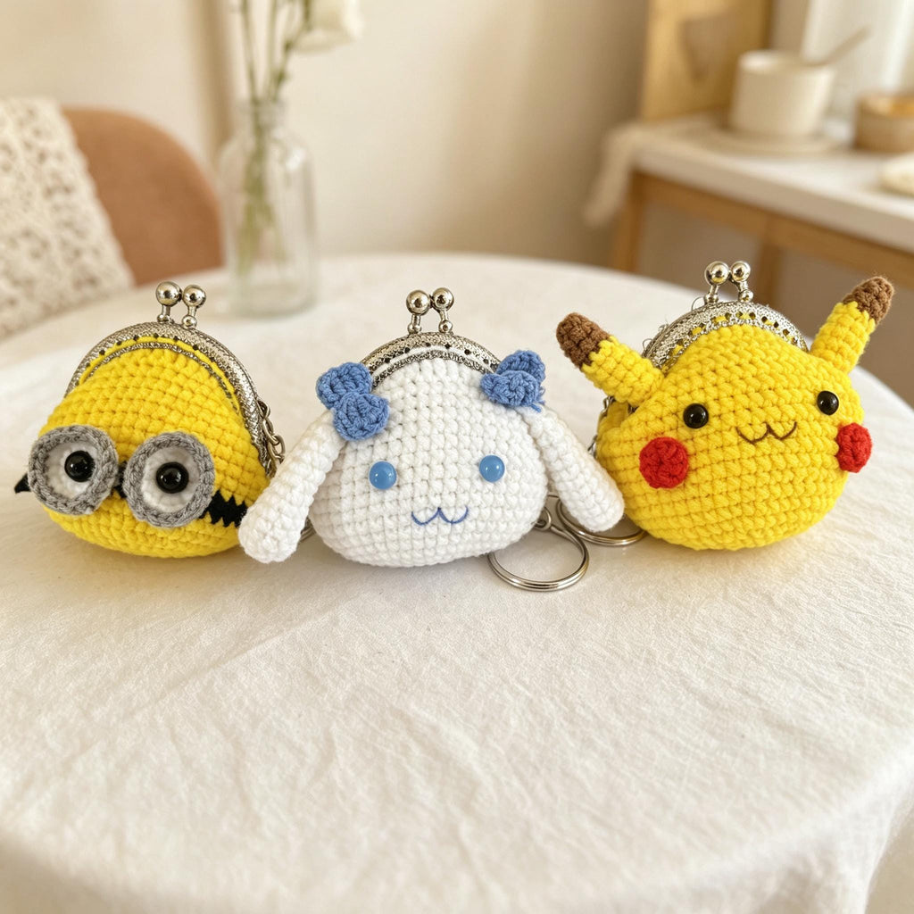 Crochet 5cm Coin Purse Handmade Mini Kiss Lock Plush Pouch Gift