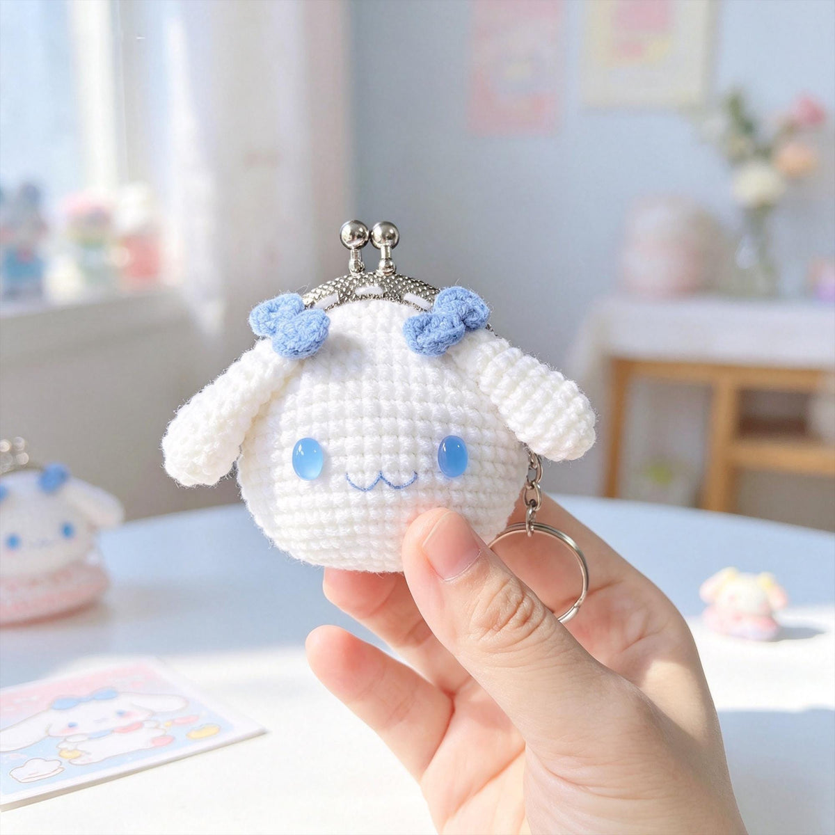 Mini Crochet Coin Purse Keychain, Handmade Kawaii Kiss Lock Pouch, Bag Charm