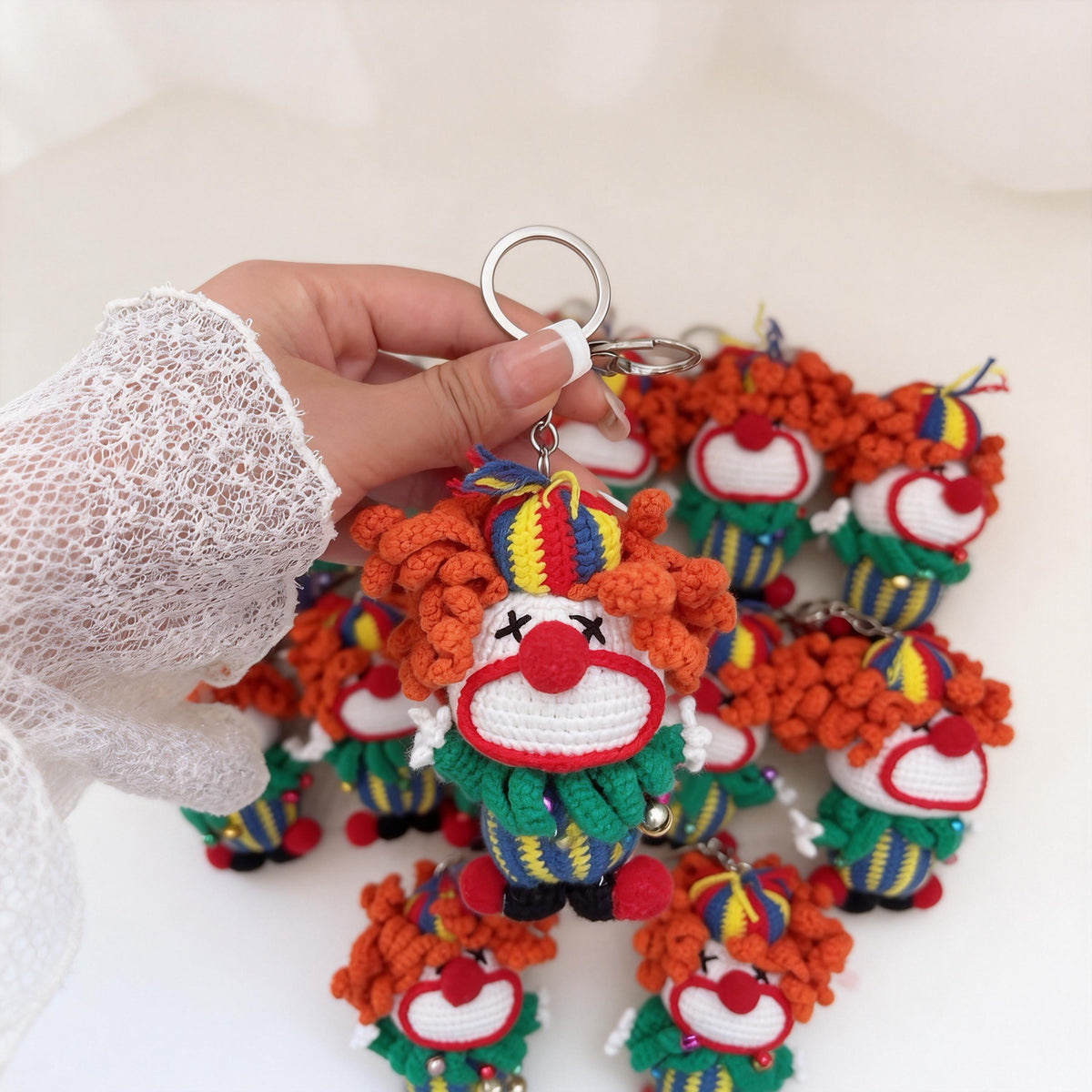 Handmade Crochet Clown Keychain |  Amigurumi Bag Charm | Colorful Funny Doll Gift