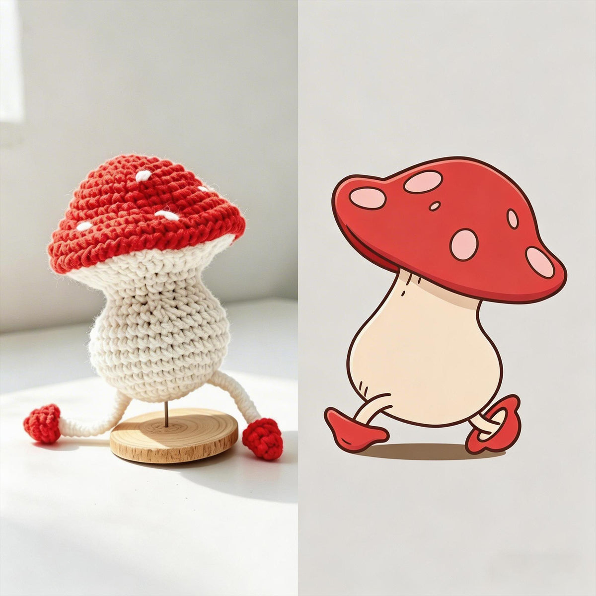 Handmade Crochet Mushroom Doll | Walking Mushroom Amigurumi | Kawaii Desk Decor | Keychain Charm