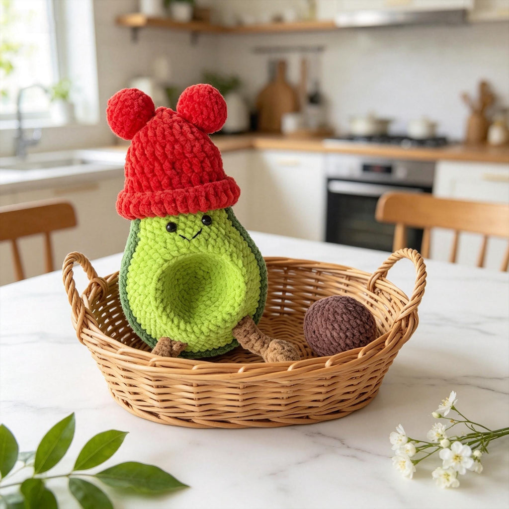 Crochet Avocado Plush With Removable Pit Handmade Food Amigurumi Gift