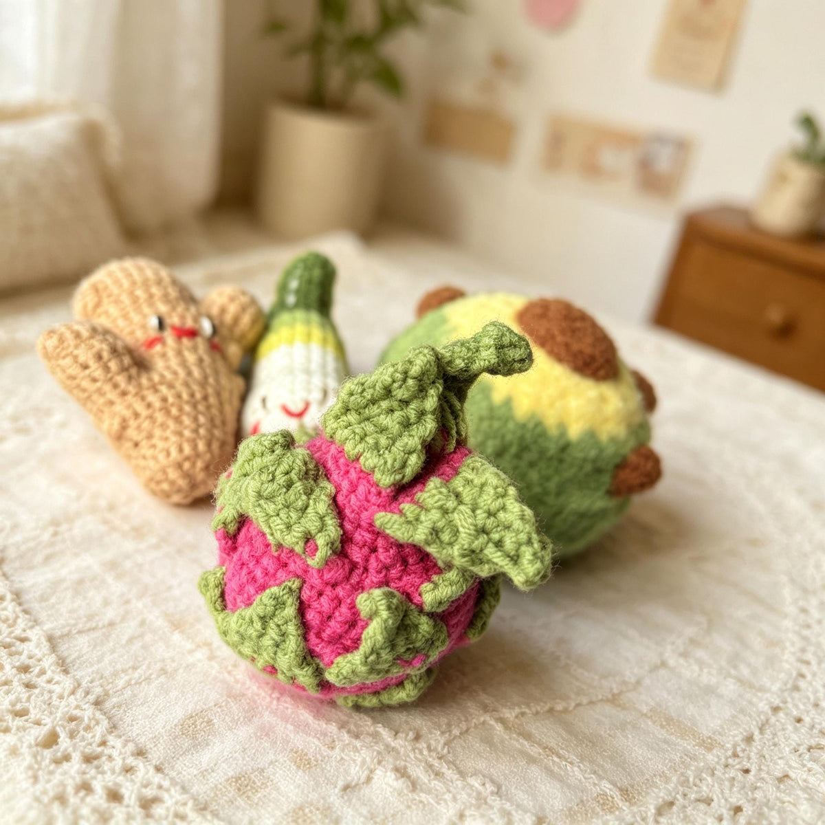 Crochet Fruit Vegetable Bag Charm Handmade Plush Keychain Gift