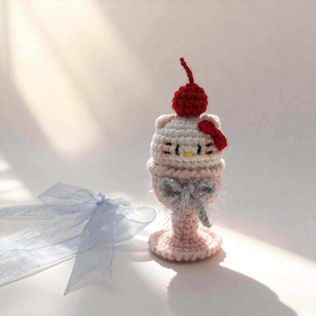Handmade Crochet Dessert Keychain |  Ice Cream & Cake Charm | Kawaii Amigurumi Gift
