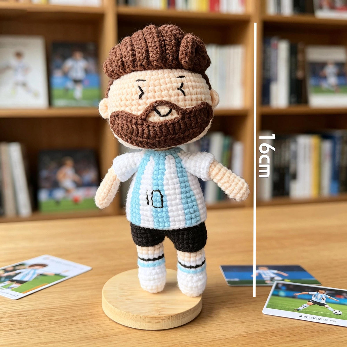 Messi Inspired Crochet Doll with Football,  Handmade Soccer Player Gift, Football Fan Decor