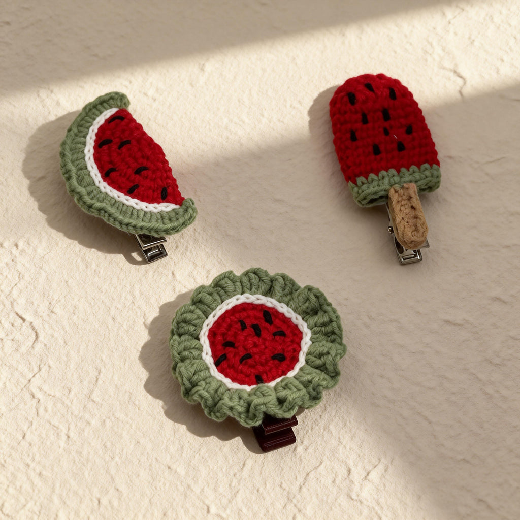 Crochet Watermelon Hair Clip, Handmade Fruit Hair Accessory, Gift for Girls