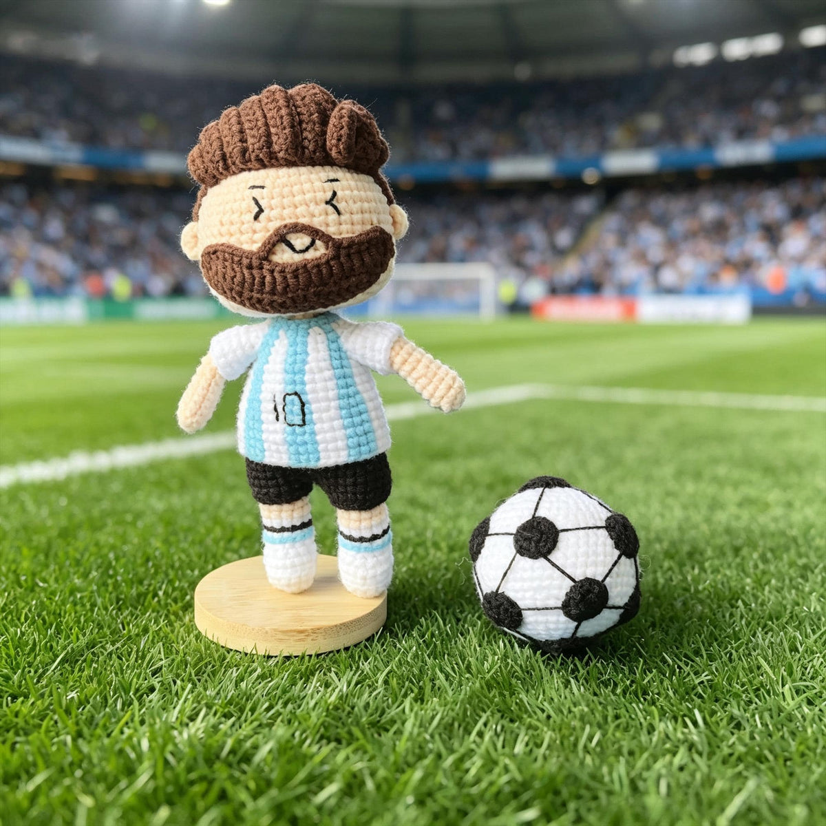 Messi Inspired Crochet Doll with Football,  Handmade Soccer Player Gift, Football Fan Decor