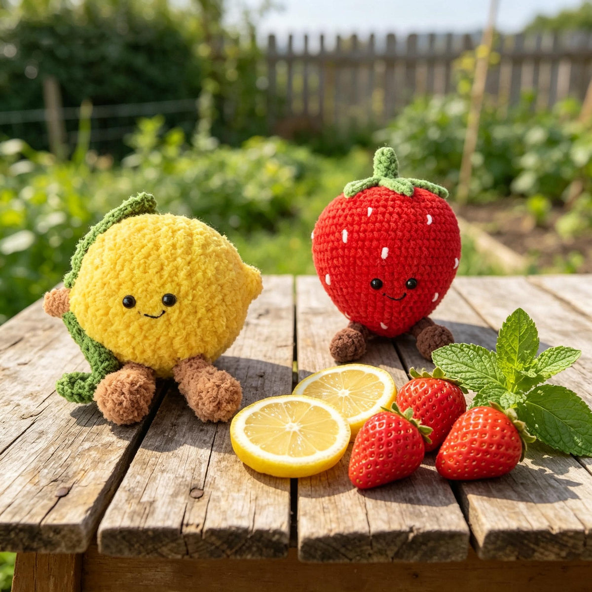 Handmade Crochet Strawberry & Lemon Plush, Amigurumi Fruit Decor, Desk Ornament