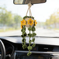 Crochet Sunflower Car Hanging Plant | Handmade Rearview Mirror Decor | Hanging Flower Basket Charm