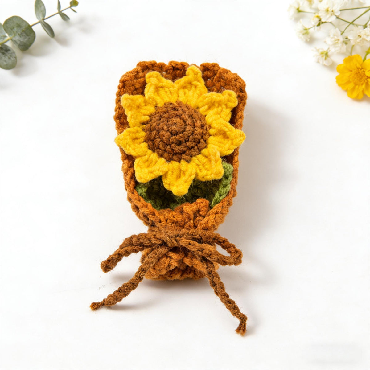 Handmade Crochet Sunflower Bag Charm, Sunflower Keychain, Amigurumi Flower Pendant, Gift for Her