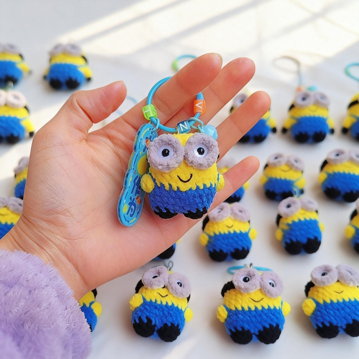 Handmade Crochet Yellow‑Blue Goggle‑Eyed Doll|Plush Figure Keychain & Bag Ornament