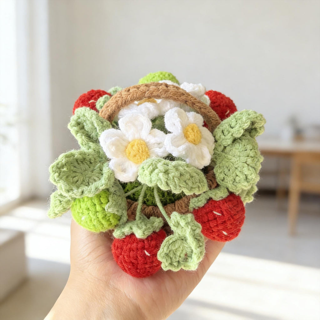 Crochet Strawberry Flower Basket | Handmade Amigurumi Decor | Kawaii Desk Decor | housewarming gift